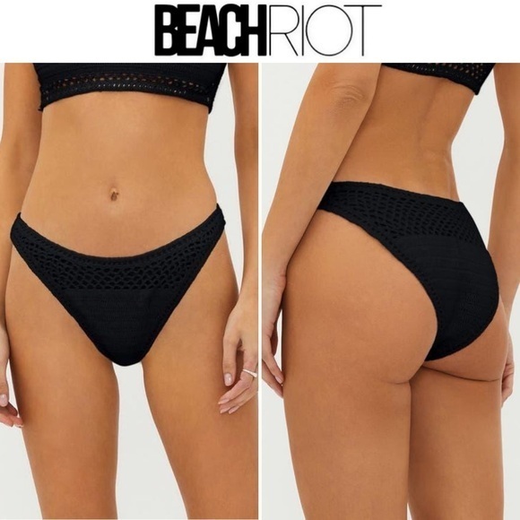 Beach Riot Kaylin High Cut Crochet Bikini Bottoms In Black Sz S